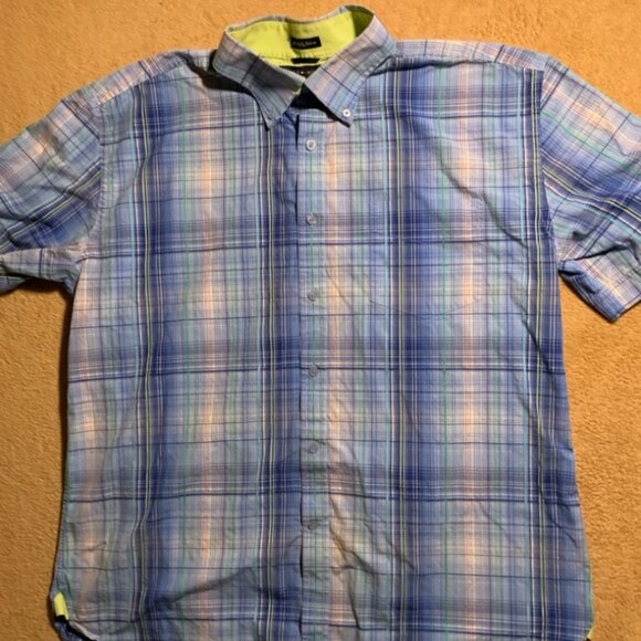 Tommy Hilfiger Mens Sz XL Button Up Blue 80s 2 Ply Fabric Plaid Short Sleeve (G) - Picture 1 of 7